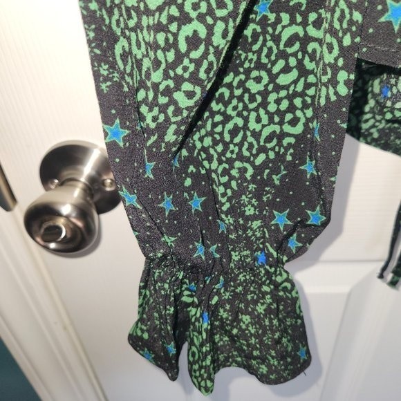 TOPSHOP Mix Print Tie Front Shirt Green NWT - Picture 4 of 5